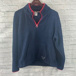 Victoria's Secret Dark Blue Fleece Hoodie with Bright Pink Trim